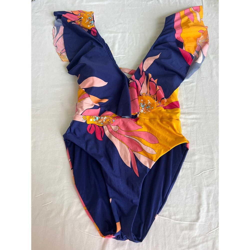 Trina Turk Breeze Ruffle Plunge One Piece Swimsuit in size 4 - Picture 2 of 10